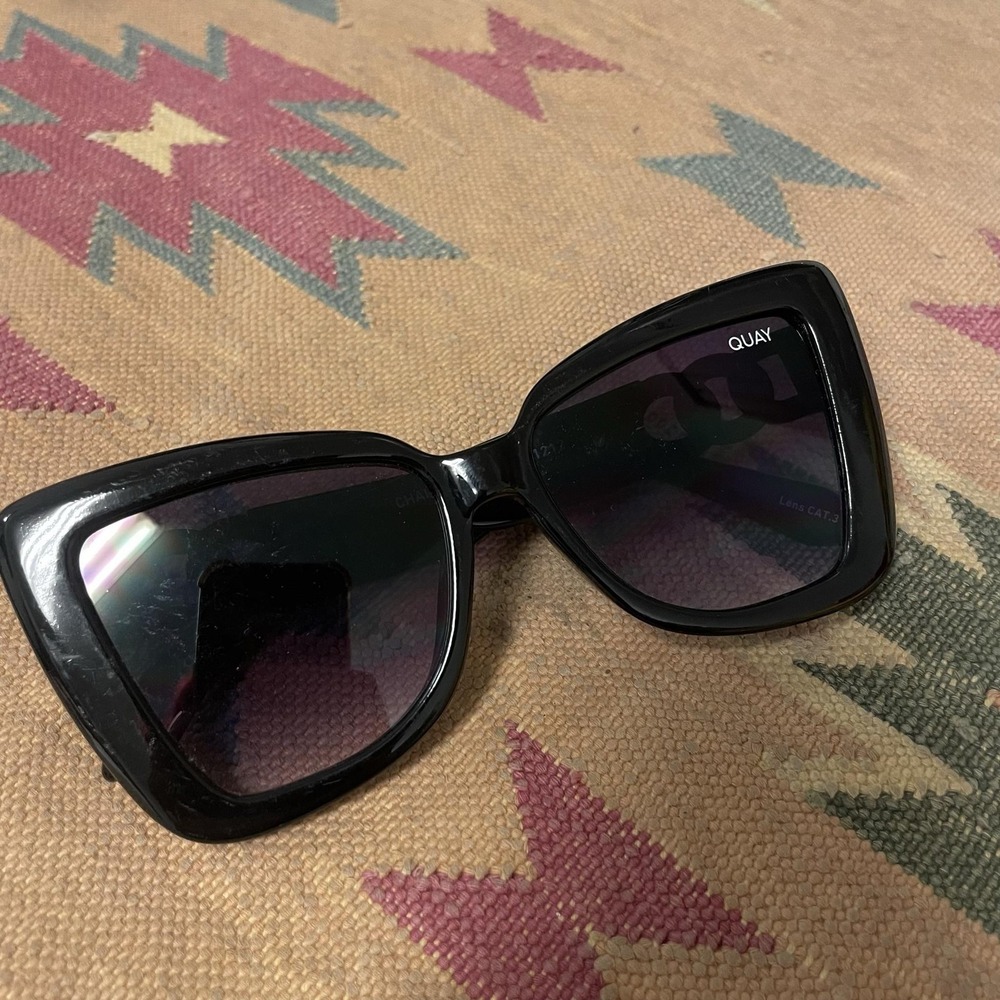 Quay Chain Reaction 1212 Sunglasses Womens Black Oversized Square Plastic Gray